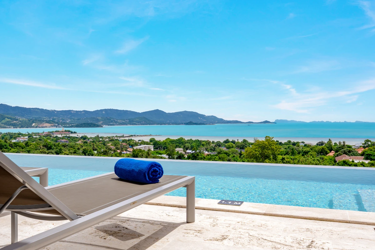 The infinity pool looking across the bay towards the surrounding islands